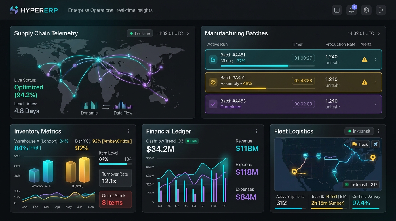 HyperERP multi-warehouse inventory and GST dashboard